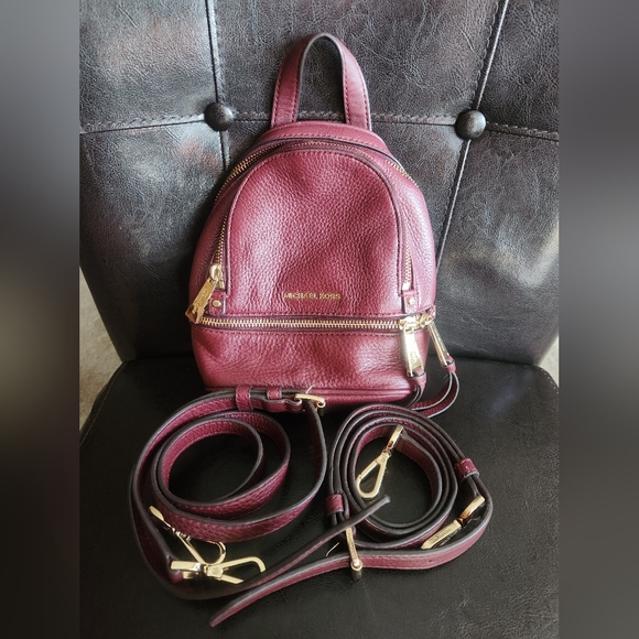 Michael Kors Rhea Mini Leather Backpack Ox Blood Burgundy - Picture 1 of 7